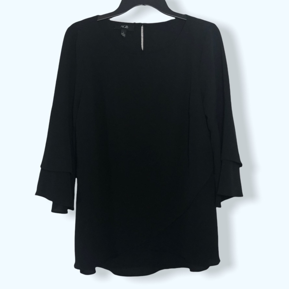 AGB Black Tiered 3/4 Sleeve Blouse Sz Lg